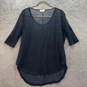 Umgee Women's‎ Medium Blue Sheer Mesh Short Sleeve Top Vacation Casual